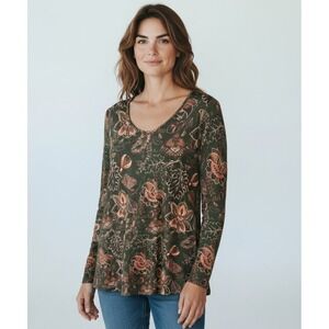 Woman Long Sleeve Top AZALEA By FIRMIANA Plus Size 1X Green Pull over  Stretch